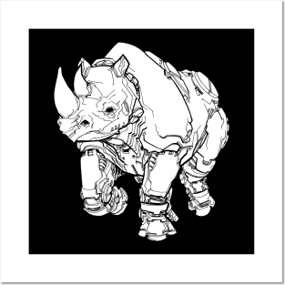 Rhino Mech (white shape) Posters and Art